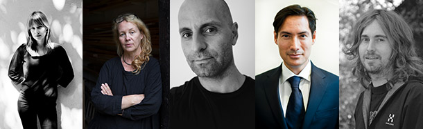 Panelsamtalets moderator och deltagare: Lovisa Lamm Nordenskiöld (foto: Magnus Liam Karlsson), Annika Ekdahl (foto: Line Løkken), Samir Alj Fält, Simon Kyaga (foto: barabild.se), Erik Hannerz (foto: Lunds universitet).